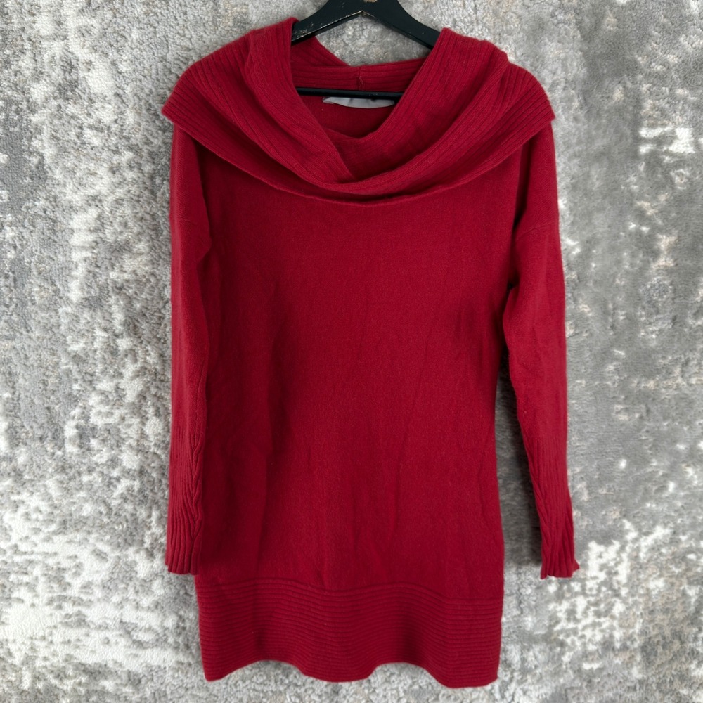 Athleta Size XS 100% Cashmere Cowl Neck Tunic Sweater Red Long Sleeve Women